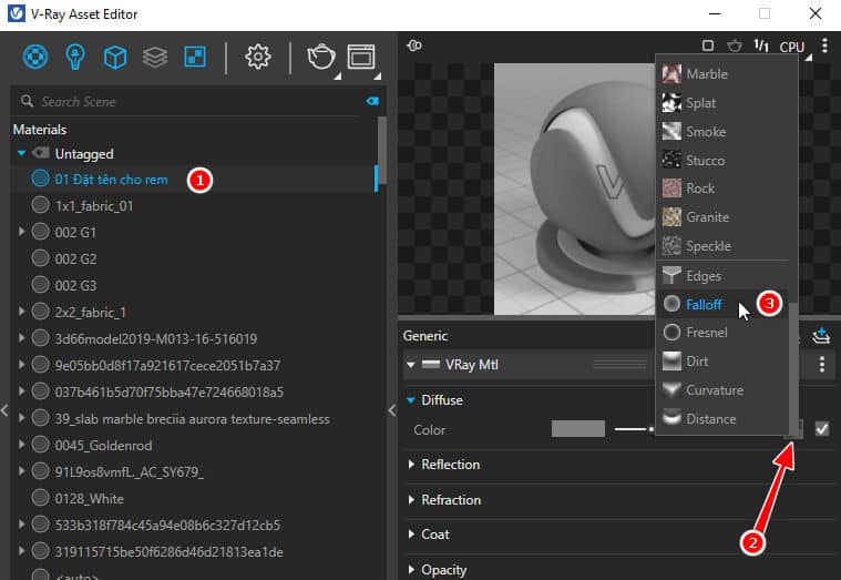 Cách tạo vật liệu cơ bản trong vray Sketchup 3 vật liệu cơ bản trong vray Sketchup