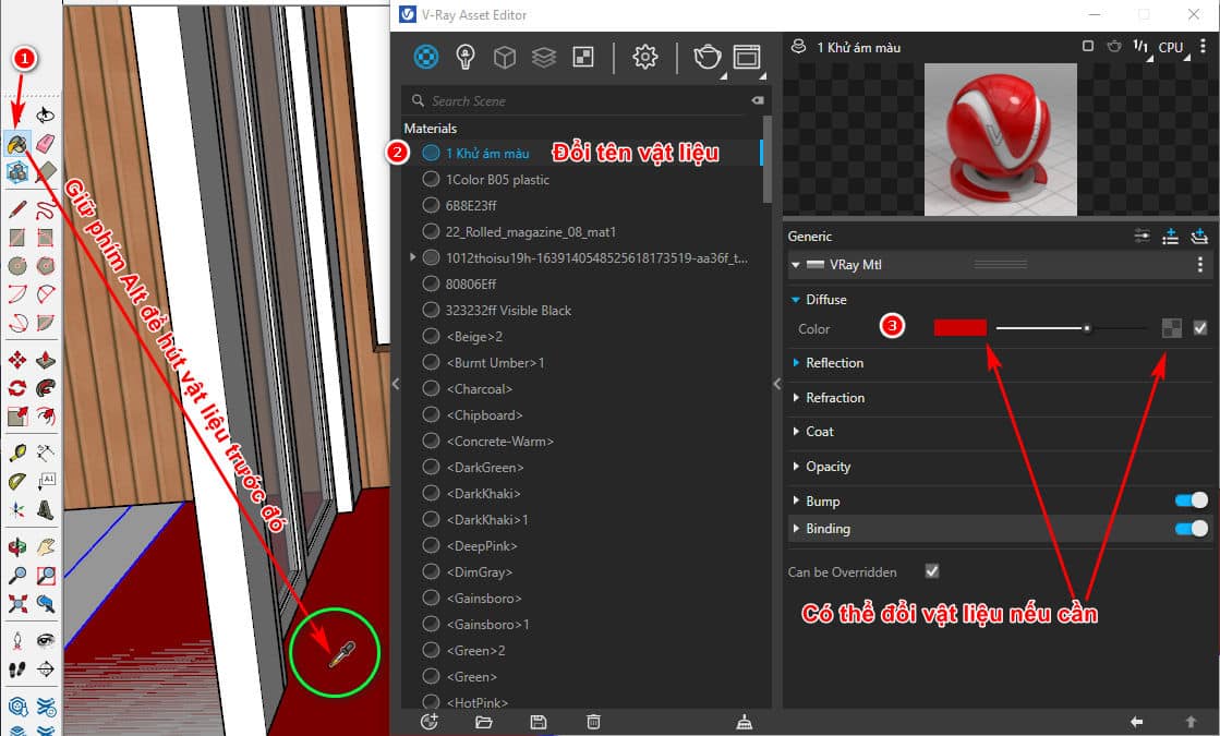 Cách tạo vật liệu cơ bản trong vray Sketchup 18 Cách tạo vật liệu cơ bản trong vray