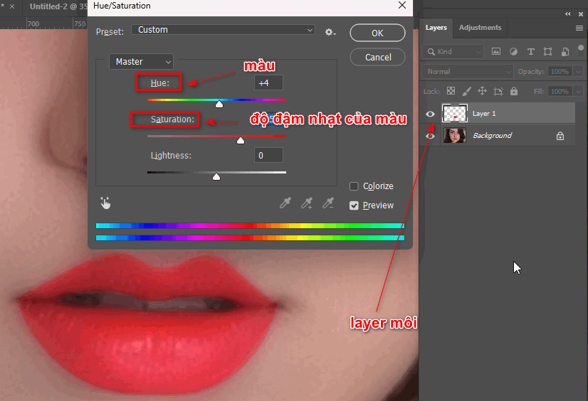 Hướng dẫn làm mịn da trong photoshop 5 thay đổi màu môi