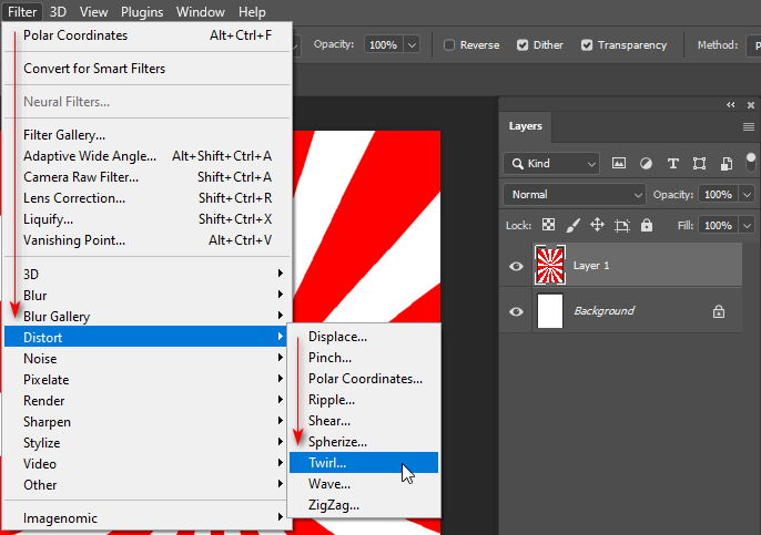 Chọn tiếp hiệu ứng twirl hiệu ứng tạo hình xoắn Chọn tiếp hiệu ứng twirl hiệu ứng tạo hình xoắn