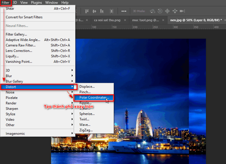 Cách tạo hiệu ứng trong photoshop thành phố biển 7 Cách tạo ra một thành phố xoay tròn trong photoshop