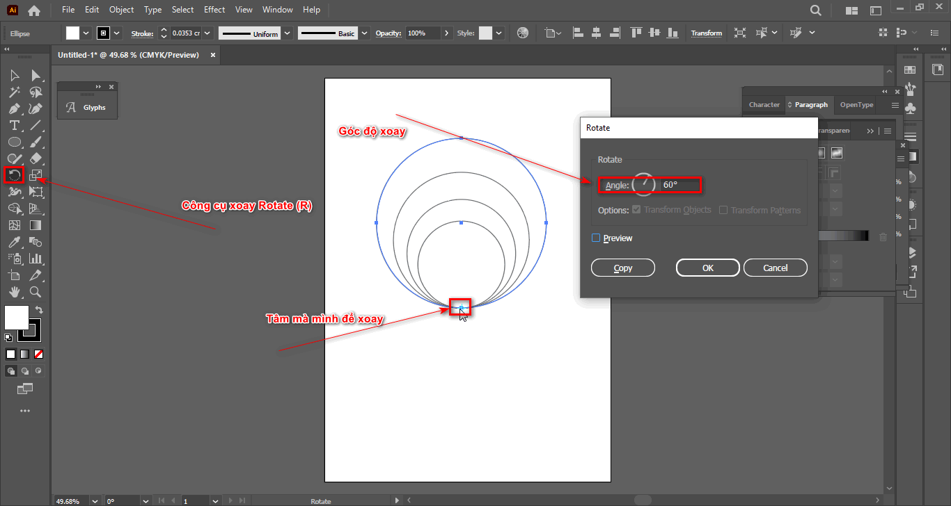 Vẽ bông hoa trong illustrator 4 Bước 3 cắt đôi để tạo cánh hoa