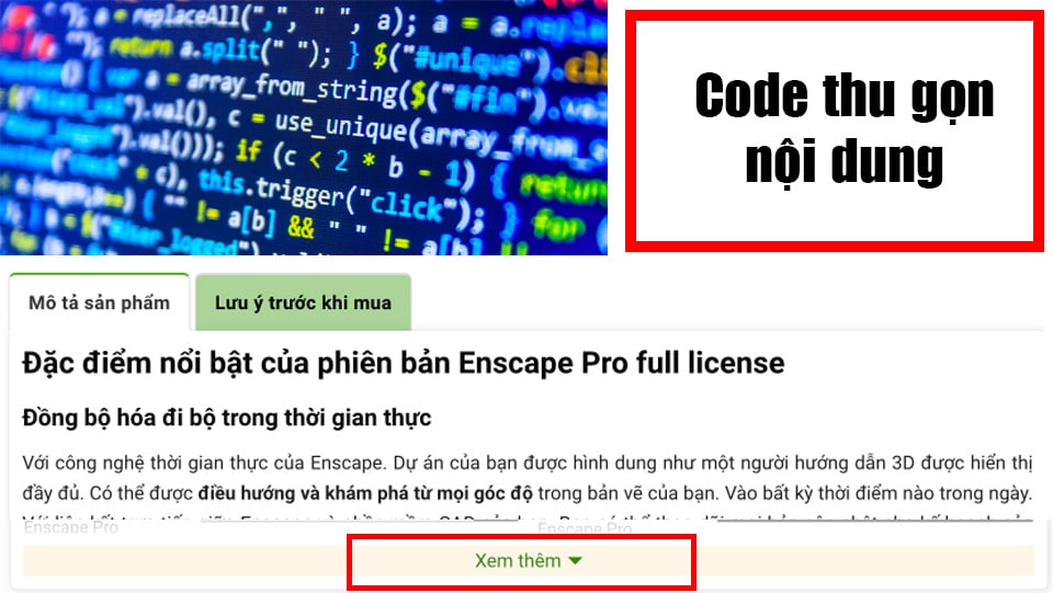Code thu gọn nội dung chi tiết sản phẩm và danh mục trên Flatsome 3 Code thu gọn nội dung hiển thị
