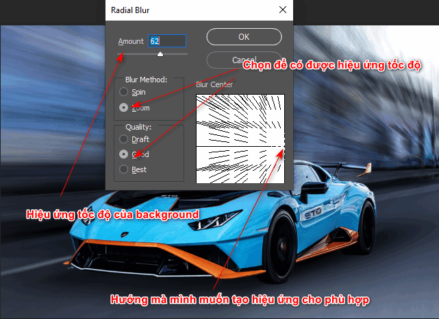 Tạo hiệu ứng tốc độ cho background 3 Cách tạo hiệu ứng tốc độ cho xe trong photoshop (phần 2)