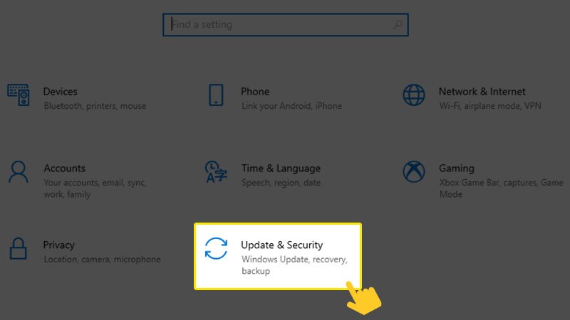 Đến Update and Security Đến Update and Security