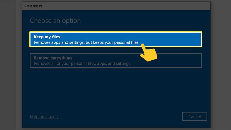 Chọn Keep my files Chọn Keep my files