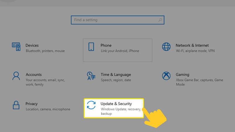 Chuyển đến Update and Security Chuyển đến Update and Security