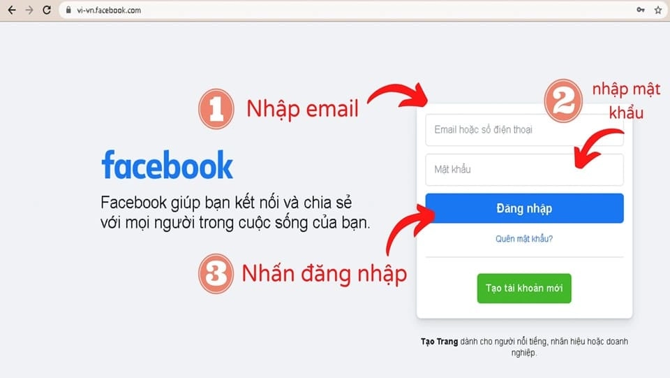Hướng dẫn đăng nhập Facebook nhanh chóng trên điện thoại, máy tính 2 Đăng nhập Facebook bằng email