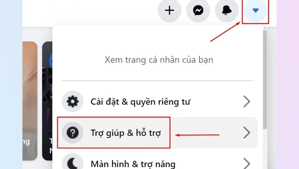 Cách nhờ trung tâm trợ giúp Facebook xử lý các vấn đề liên quan 10 Bấm vào biểu tượng góc trên bên phải